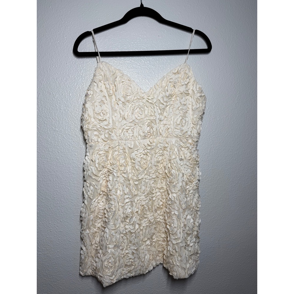 Alpha & Omega Cream 3D Rosette Floral Mini Dress V-Neck Spaghetti Strap Medium - Picture 2 of 10